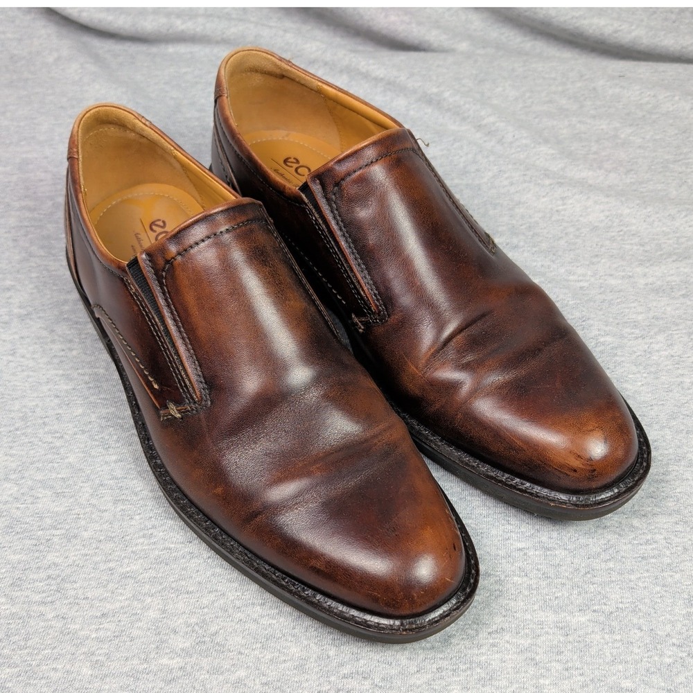 ECCO Shock Point Mens 43 US 9-9.5 Brown Leather Slip On Dress Shoes Slovakia